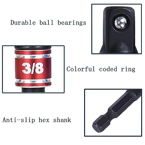 HoooWooo Impact Grade Driver Sockets Adapter Extension Set Drill Bit 3Pcs 1/4 3/8 1/2" Universal Socket Adapter Set and Right Angle Drill 105 Degree Right Angle Screwdriver Set Drill Hex Bit Socket Adapter - Image 5