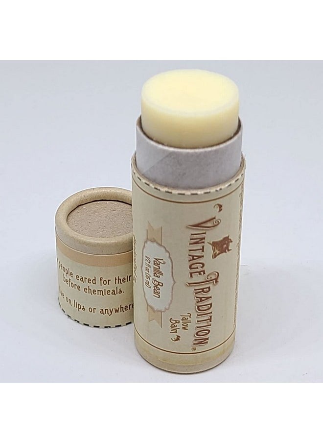 vintage tradition - أنبوب مرطب للشفاه من شحم البقر، مرطب للشفاه بخلاصة الفانيليا، يرطب ويهدئ الشفاه الجافة، بلسم شحم البقر الذي يتغذى على العشب للعناية بالبشرة من Vintage Tradition، 0.5 أونصة سائلة. - Image 1