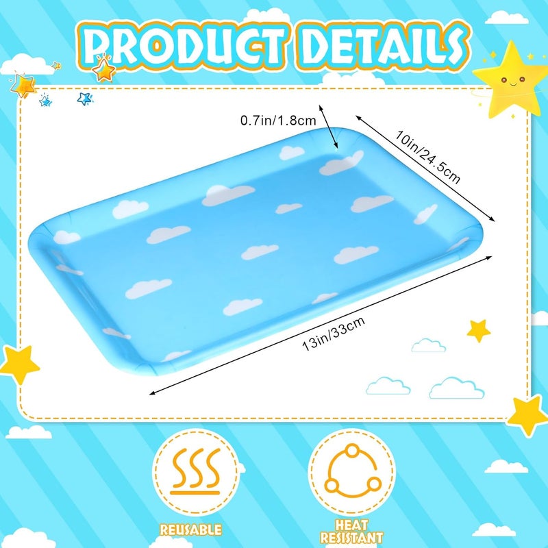 زوبيبي 3 Pcs 13 x 10 Inch Sky White Clouds Birthday Party Supplies, Toy Inspire Game Trays Rectangle Serving Platter Cow Print Checkered Food Platter - Image 2