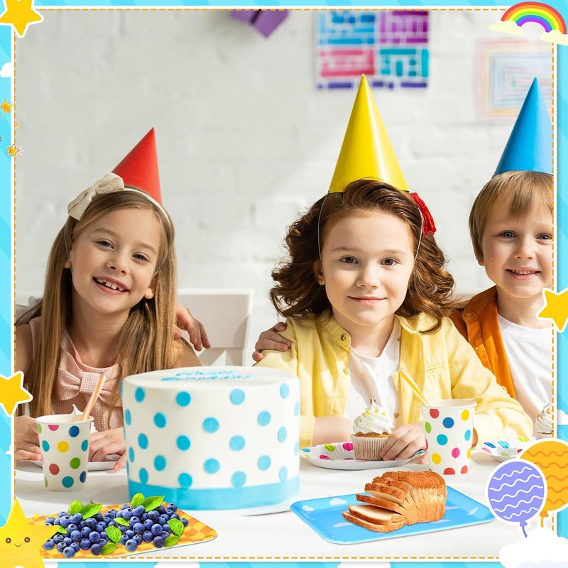 زوبيبي 3 Pcs 13 x 10 Inch Sky White Clouds Birthday Party Supplies, Toy Inspire Game Trays Rectangle Serving Platter Cow Print Checkered Food Platter - Image 3