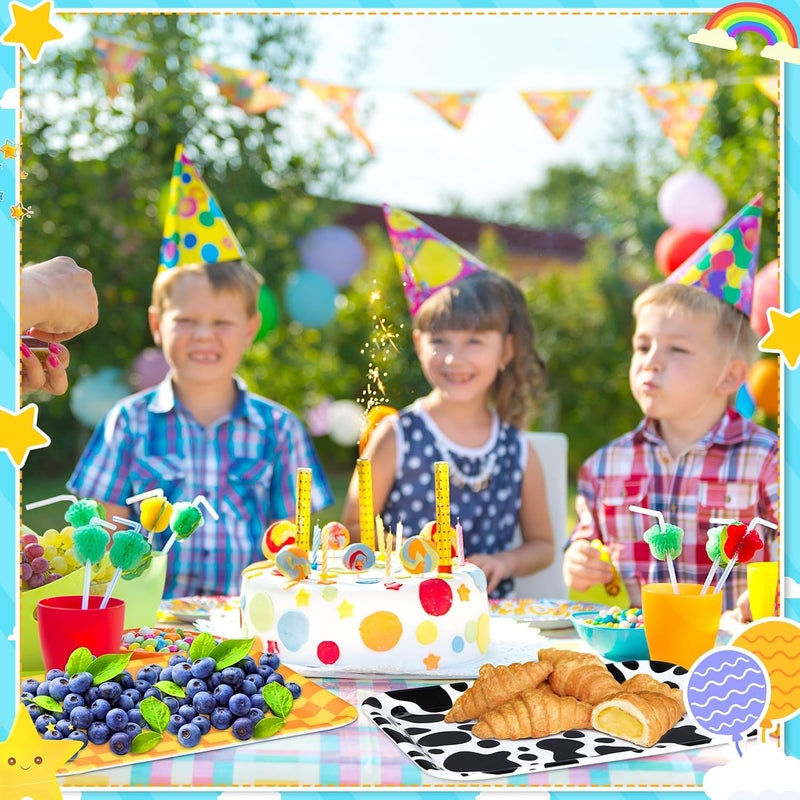 زوبيبي 3 Pcs 13 x 10 Inch Sky White Clouds Birthday Party Supplies, Toy Inspire Game Trays Rectangle Serving Platter Cow Print Checkered Food Platter - Image 5