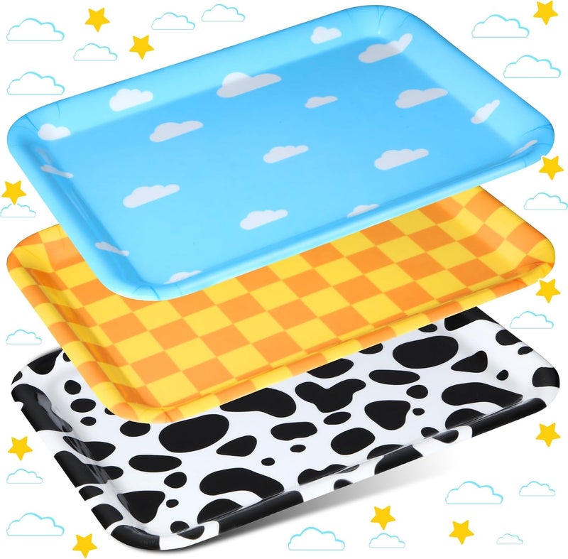 زوبيبي 3 Pcs 13 x 10 Inch Sky White Clouds Birthday Party Supplies, Toy Inspire Game Trays Rectangle Serving Platter Cow Print Checkered Food Platter - Image 1