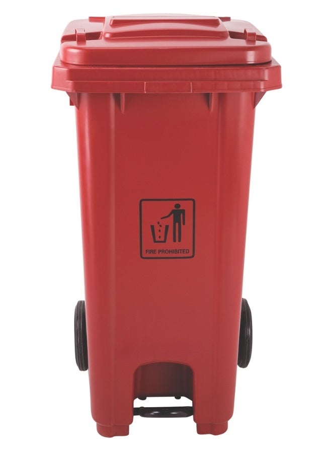AKC سلة مهملات حمراء بسعة 120 لتر بعجلات ودواسة معدنية + 10 أكياس قمامة | HDPE ثقيل الوزن - Image 4