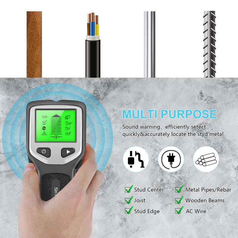 5-In-1 Stud Finder Wall Scanner Black & Silver: Accurate Fast Detection With Digital Lcd Display Auto-Calibration Metal Detector for Homeowners Diy Enthusiasts Professional Wall Floor Ceiling Installa - Image 4