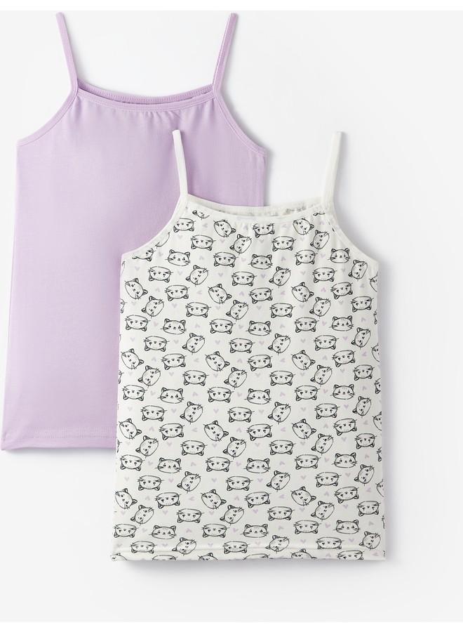 JUNE Girl Cat Patterned 2-Pack Thin Strap Tank Top Multicolor - Lilac - Image 1