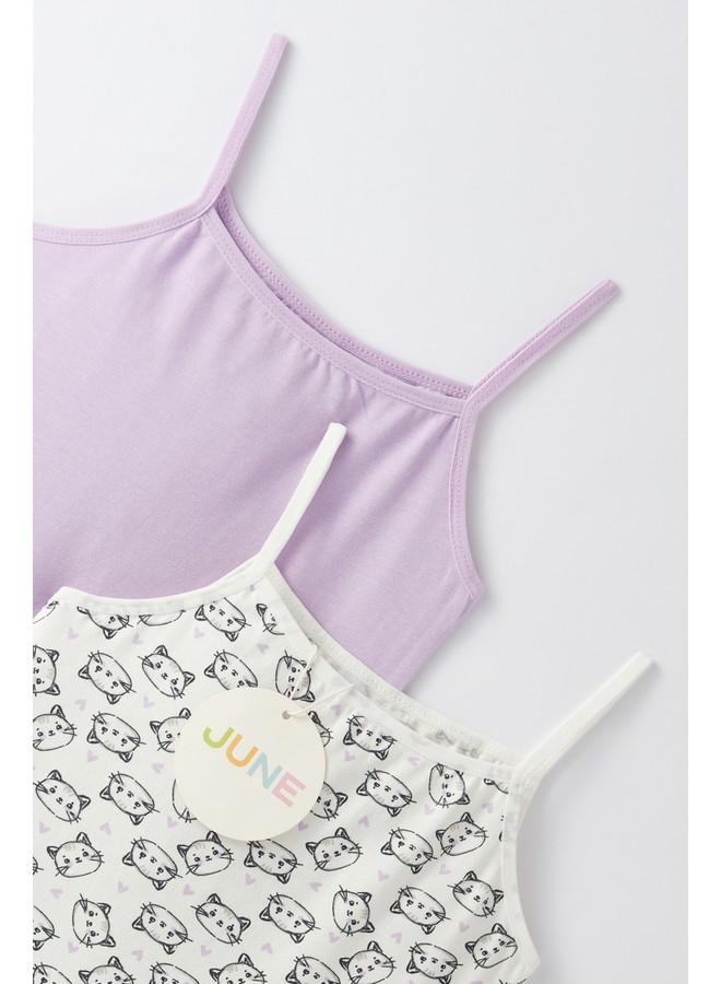 JUNE Girl Cat Patterned 2-Pack Thin Strap Tank Top Multicolor - Lilac - Image 4