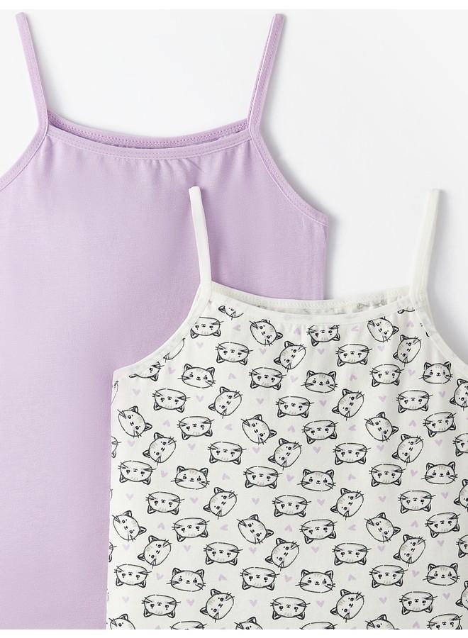 JUNE Girl Cat Patterned 2-Pack Thin Strap Tank Top Multicolor - Lilac - Image 3