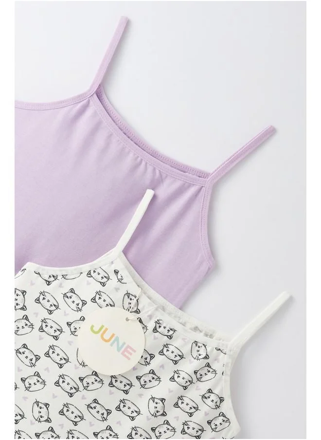 جون June Girl Cat Patterned 2-Pack Thin Strap Tank Top Multicolor - Lilac