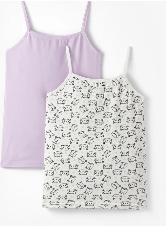 جون June Girl Cat Patterned 2-Pack Thin Strap Tank Top Multicolor - Lilac