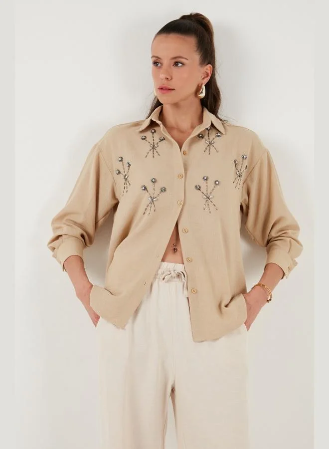 Lela Lela Sparkling Stone Embellished Regular Fit Summer Shirt Women's SHIRT 6113615