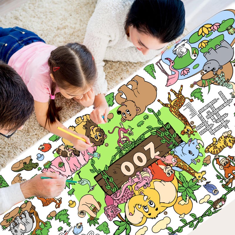 Drunze Giant Coloring Poster 35X72Inch Zoo Animal Activity Drawing Paper Coloring Table Cover Diy Zoo Poster Table Cloth Art Crafts Coloring Mat For Kids Home Classroom Party Decorations Suppiles - Image 5