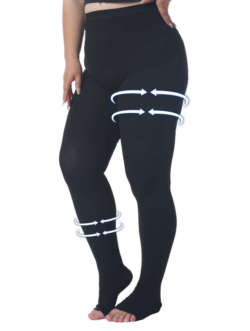 AMZAM Plus Size 5XL Compression Pantyhose for Women Men, 15-20 mmHg Graduated Compression Tights, Opaque Toeless Compression Stockings Waist High Support Tights for Swelling, DVT,Pregnant, Teacher, Doctor - Image 1