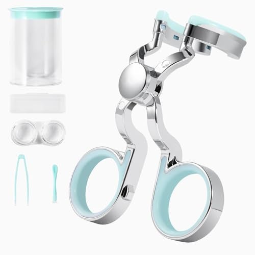 MUQING Daily Contact Lens Wearing Aids - Soft Silicone Remover and Insertion Tool Set Includes Tweezers, Case and Plunger Suction Cup (Green) - Image 1