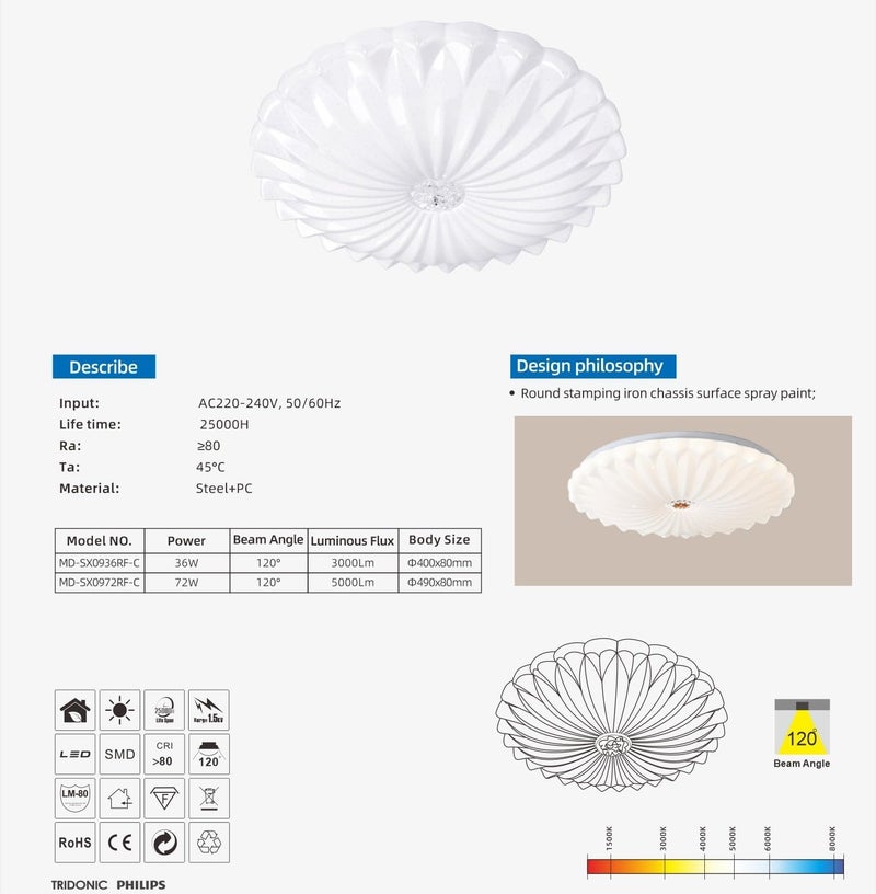 Premium 36W LED Ceiling Light Fixture - 3000Lm High Brightness, 400mm Round Design - Image 5