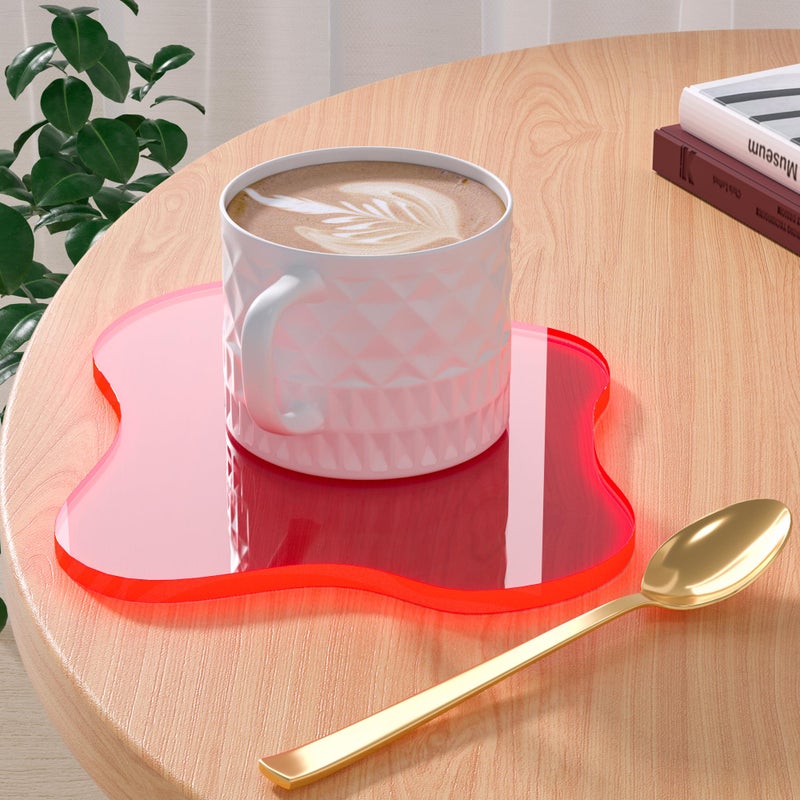 Leadiy Acrylic Coaster Decorative Plates,Coral Pink Bar Drink Coaster, Clear Cloud Shape Coffee Cup Coaster, Perfect for Tabletop Protection and Accessories Display.(Coral Pink) - Image 1