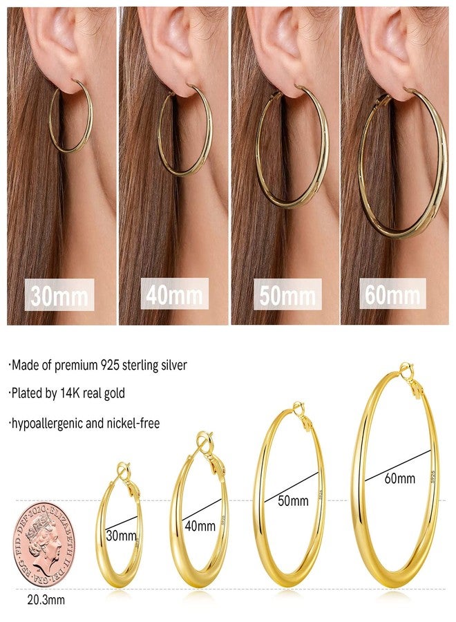 EXGOX Gold Large Hoop Earrings for Women 925 Sterling Silver Hypoallergenic Lightweight 14K Real Gold Plated Big Circle Hoop Earrings for Girls (30/40/50/60mm), Sterling Silver, No Gemstone - Image 2