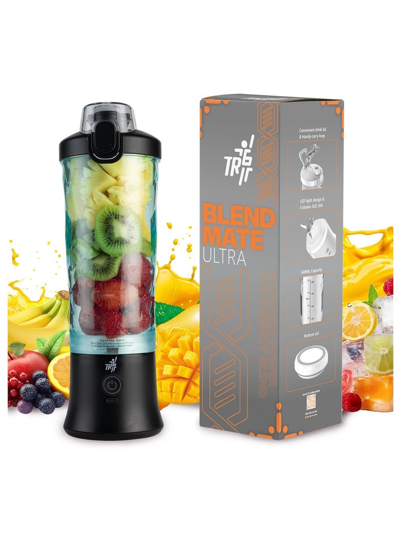 TR6 TR6 Blendmate Ultra Portable Blender for Smoothies, Shakes & Shakes - 230W Motor, 4000mAh Battery, Pulse Mode, LED Lights, 600ml Convertible Jar, Sipper & Carry Handle (Black) (Black)  - Image 1