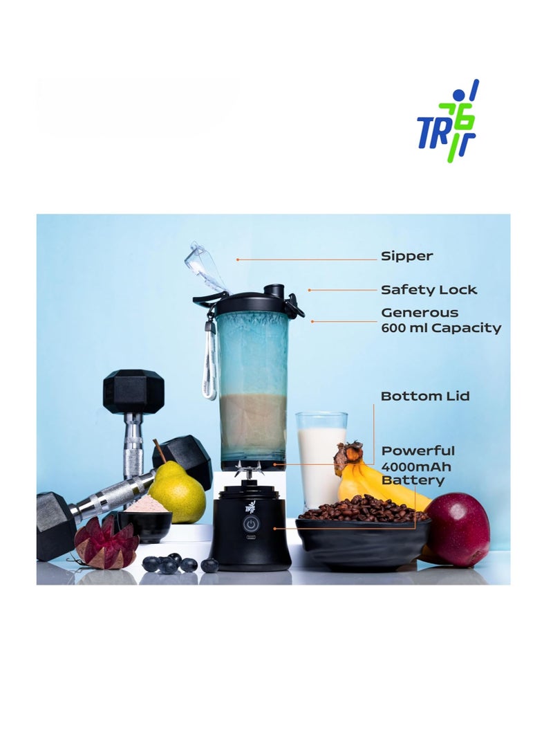 TR6 TR6 Blendmate Ultra Portable Blender for Smoothies, Shakes & Shakes - 230W Motor, 4000mAh Battery, Pulse Mode, LED Lights, 600ml Convertible Jar, Sipper & Carry Handle (Black) (Black)  - Image 3
