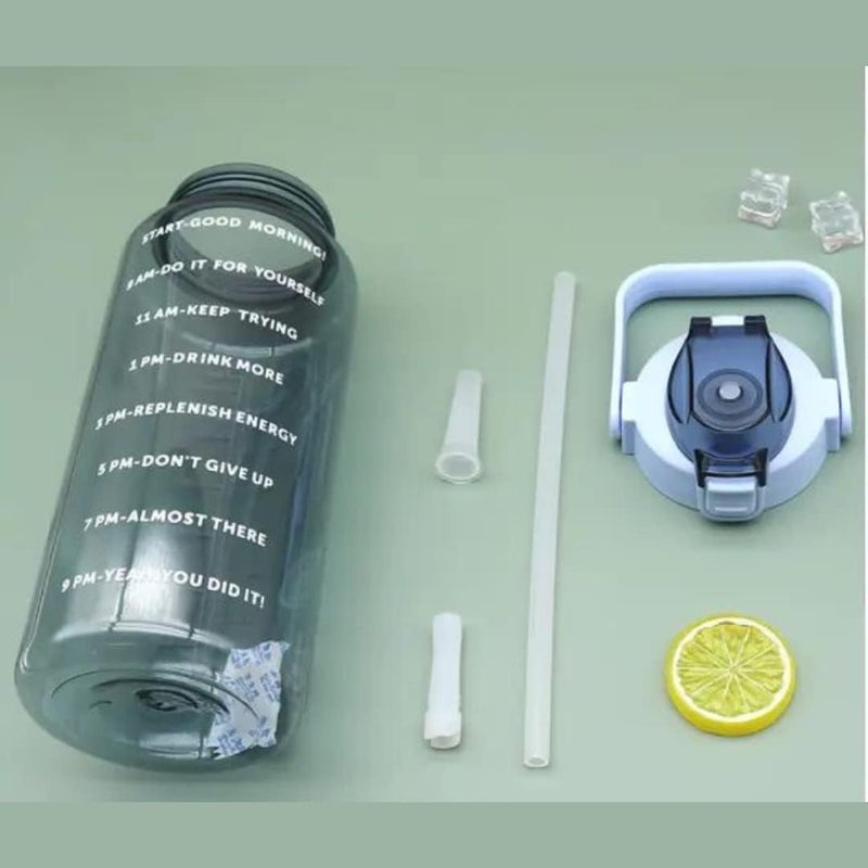 BLISSBORN 2 L Capacity Belt Straw Transparent Motivational Water Bottles With Time Marker Leak Proof BreakProof Best Usage For OfficeCollegeGymTravel Bottle 1 Pcs - Image 5