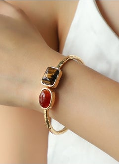 HaveDream High Quality And Exquisite Women's Alloy Spring Clasp Bracelet, Fashion Tiger Eye Stone Retro Bracelet - Red/Brown  - Image 2
