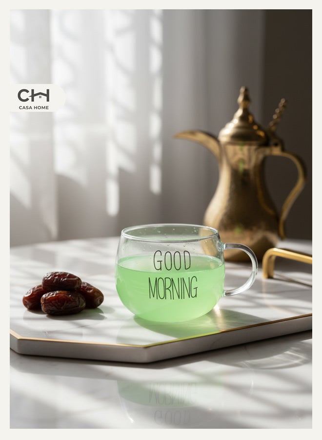 CASA HOME Large Good Morning Wide-Bowl Glass Cup - Image 1