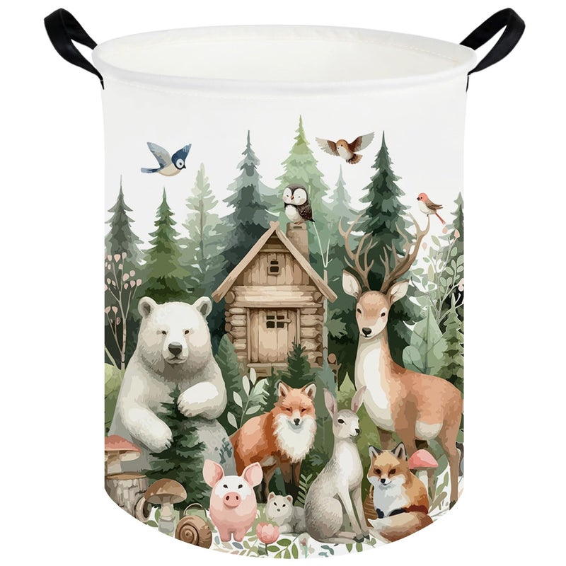 FXOCSHE Baby Laundry Hamper,Dirty Clothes Hamper for Boys and Girls,Toys Storage Bin Organizer Animal Room Decor,Waterproof storage box for kids bedroom,Gift Baskets(Forest animal) - Image 1