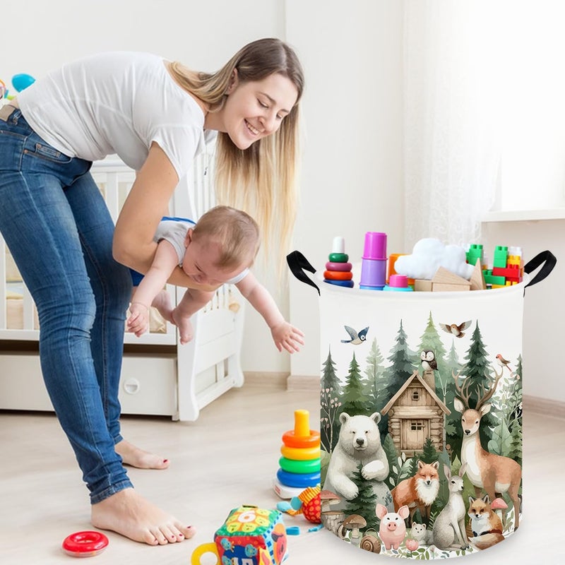 FXOCSHE Baby Laundry Hamper,Dirty Clothes Hamper for Boys and Girls,Toys Storage Bin Organizer Animal Room Decor,Waterproof storage box for kids bedroom,Gift Baskets(Forest animal) - Image 2