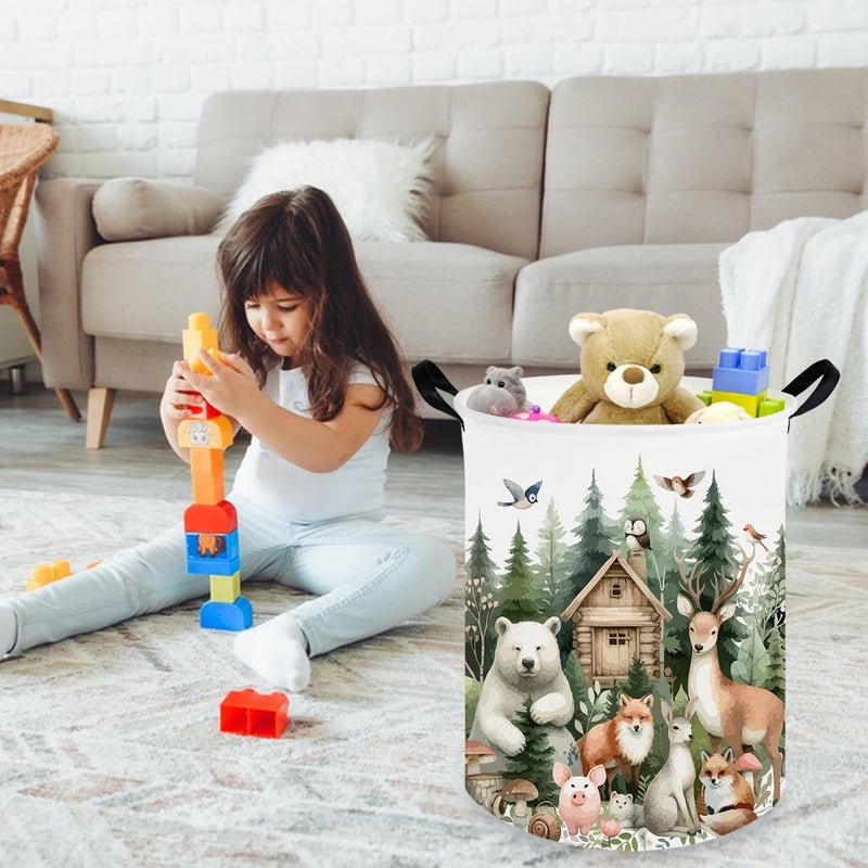 FXOCSHE Baby Laundry Hamper,Dirty Clothes Hamper for Boys and Girls,Toys Storage Bin Organizer Animal Room Decor,Waterproof storage box for kids bedroom,Gift Baskets(Forest animal) - Image 3