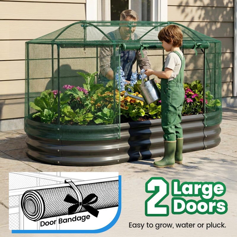 Quictent Galvanized Raised Garden Bed Kit with Self Watering System and Mesh Cover, Large Oval Metal Outdoor Planter Garden Boxes for Vegetables Herbs Flowers, 6x3x1Ft - Image 5
