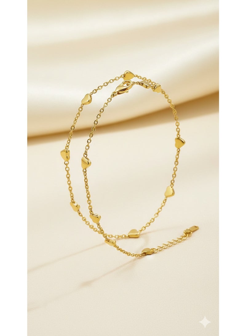 Elegant Heart Dainty Double Layer Bracelet - Gold Plated Finish. - Image 3