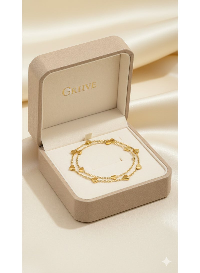 Elegant Heart Dainty Double Layer Bracelet - Gold Plated Finish. - Image 1