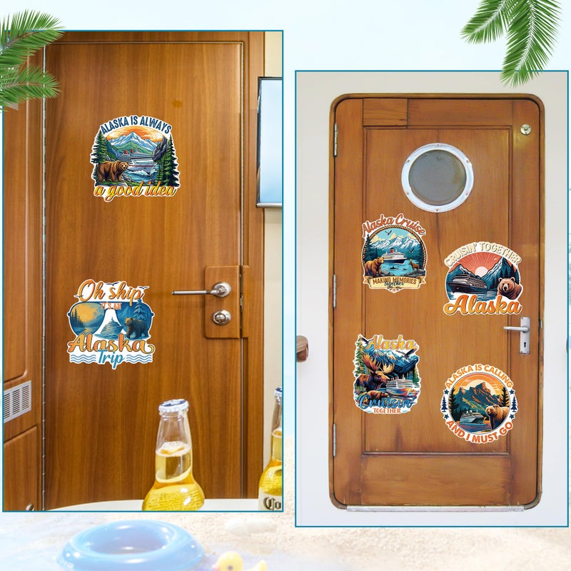 MENIFEND Cruise Door Decorations Magnetic, 6 Pcs Retro Alaska Cruise Theme Cruise Magnets, Bear Mountain Ship Cabin Door Signs Fridge Magnets Decor - Image 4