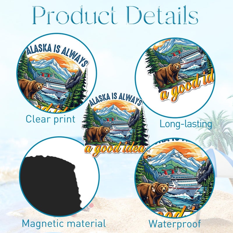 MENIFEND Cruise Door Decorations Magnetic, 6 Pcs Retro Alaska Cruise Theme Cruise Magnets, Bear Mountain Ship Cabin Door Signs Fridge Magnets Decor - Image 3
