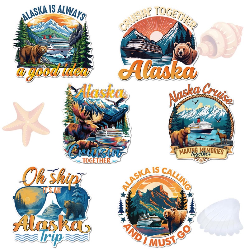 MENIFEND Cruise Door Decorations Magnetic, 6 Pcs Retro Alaska Cruise Theme Cruise Magnets, Bear Mountain Ship Cabin Door Signs Fridge Magnets Decor - Image 1