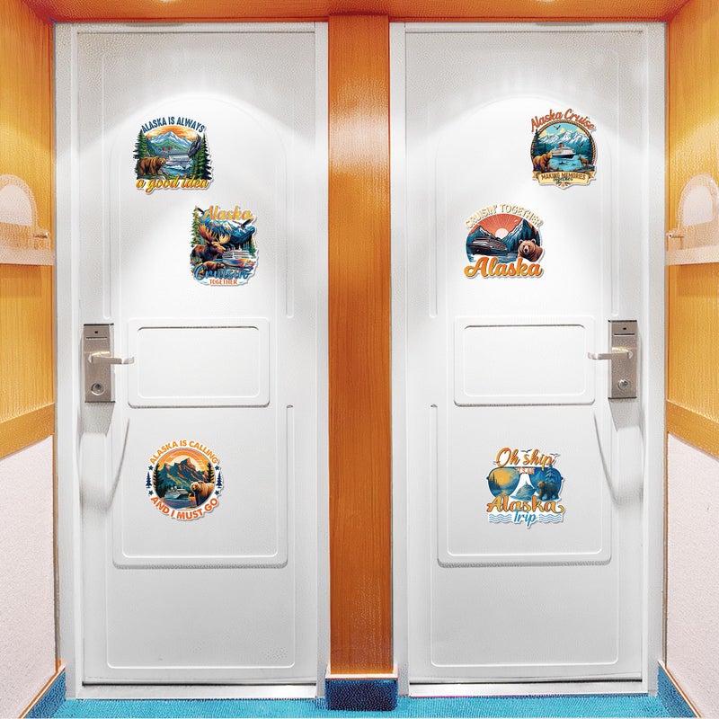 MENIFEND Cruise Door Decorations Magnetic, 6 Pcs Retro Alaska Cruise Theme Cruise Magnets, Bear Mountain Ship Cabin Door Signs Fridge Magnets Decor - Image 5
