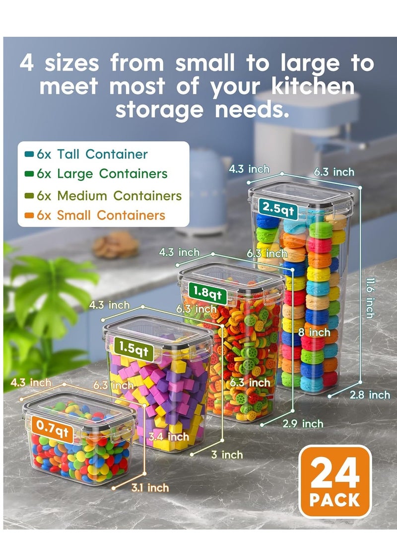 Arabest 24 Pack Airtight Food Storage Containers with Lids,Clear Containers for Kitchen Organization, 4 Sizes Pantry Organization and Storage, BPA Free,Plastic Leak-proof Canisters for Cereal, Flour and Suga,Included Spoons,Marker Pen&24PCS Labels  - Image 2