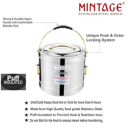 Mintage Steel Sambar Pot 10 Liters + Lunch Box 200 Ml | Hot Pot Casserole for Cooking | Elegant Durable Container | Canteen Hotel | Biryani Box Puff Insulated Hot & Cold - Image 3