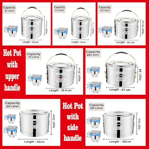 Mintage Steel Sambar Pot 10 Liters + Lunch Box 200 Ml | Hot Pot Casserole for Cooking | Elegant Durable Container | Canteen Hotel | Biryani Box Puff Insulated Hot & Cold - Image 2