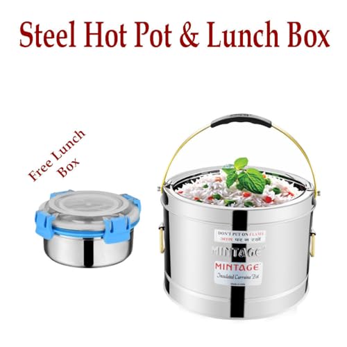 Mintage Steel Sambar Pot 10 Liters + Lunch Box 200 Ml | Hot Pot Casserole for Cooking | Elegant Durable Container | Canteen Hotel | Biryani Box Puff Insulated Hot & Cold - Image 4