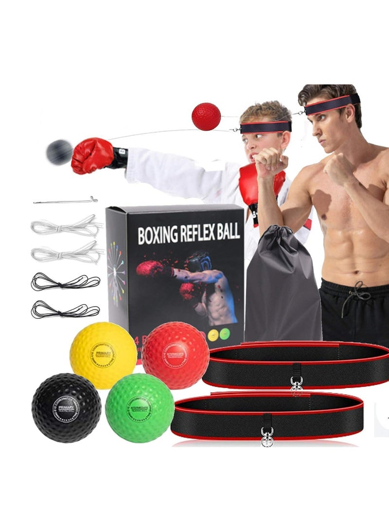 Joyelink Boxing Reflex Balls Set,4 X Varying Weights Boxing Reflex Balls 2 x Adjustable Headbands，Improve Speed and Hand-Eye Coordination for Men, Kids Boxing Equipment - Image 1