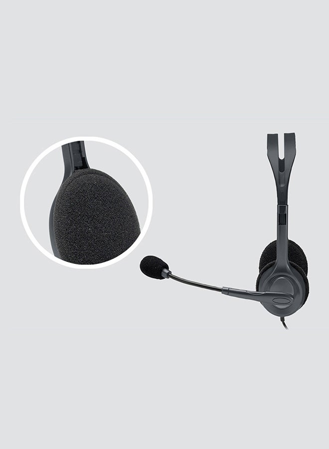 H111 Stereo Headphones, Bi-directional Microphones Type, Adjustable Headband, 1.3m Cable Length, 3.5mm Audio Jack, Black/Grey - Image 5