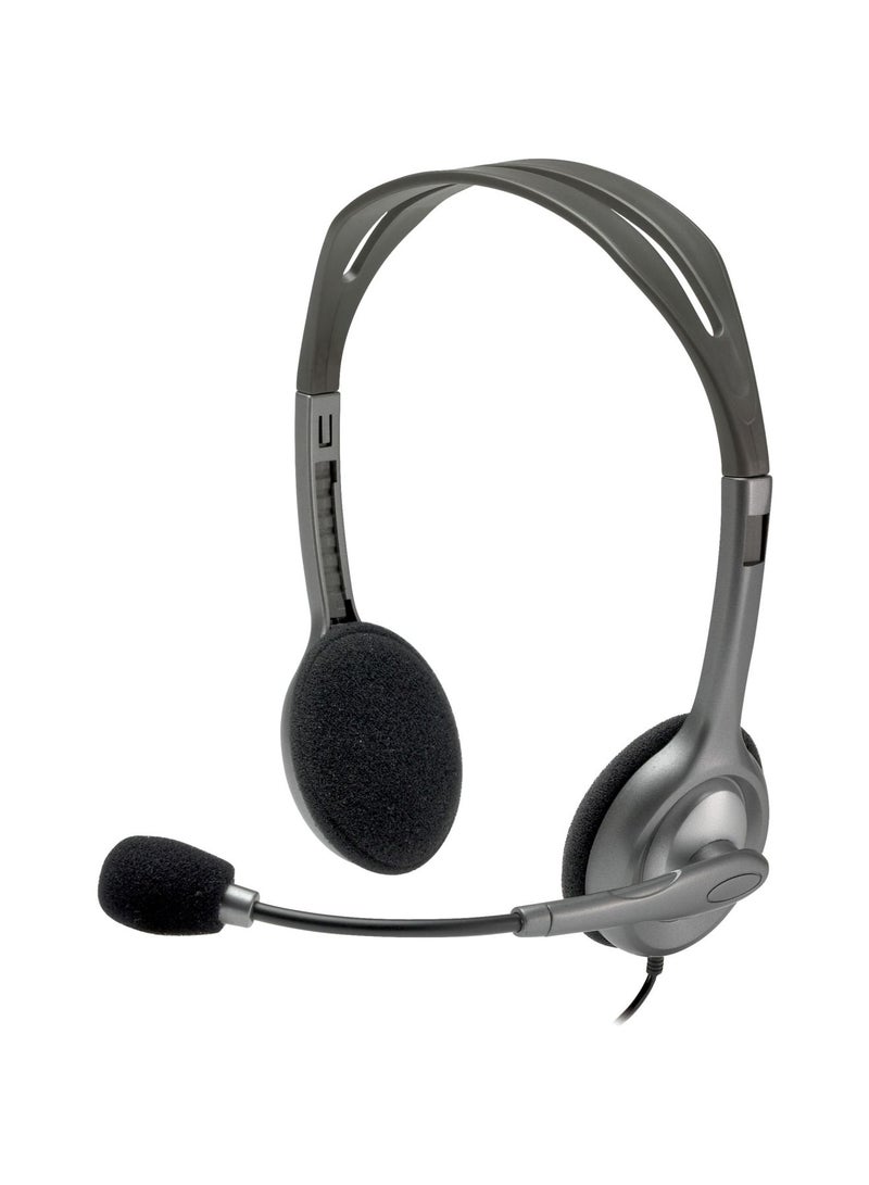 H111 Stereo Headphones, Bi-directional Microphones Type, Adjustable Headband, 1.3m Cable Length, 3.5mm Audio Jack, Black/Grey - Image 1