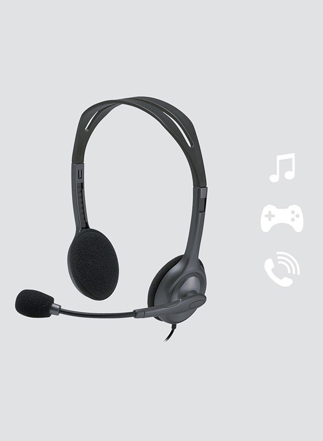H111 Stereo Headphones, Bi-directional Microphones Type, Adjustable Headband, 1.3m Cable Length, 3.5mm Audio Jack, Black/Grey - Image 3