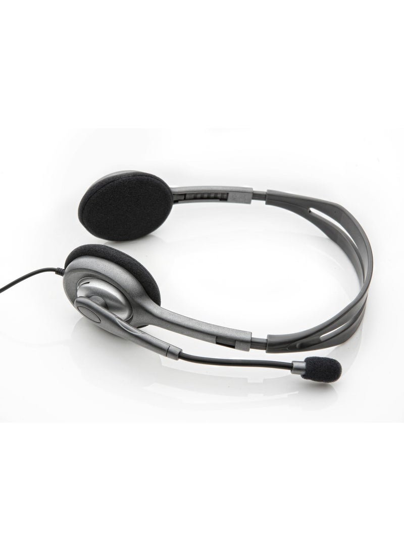 H111 Stereo Headphones, Bi-directional Microphones Type, Adjustable Headband, 1.3m Cable Length, 3.5mm Audio Jack, Black/Grey - Image 2