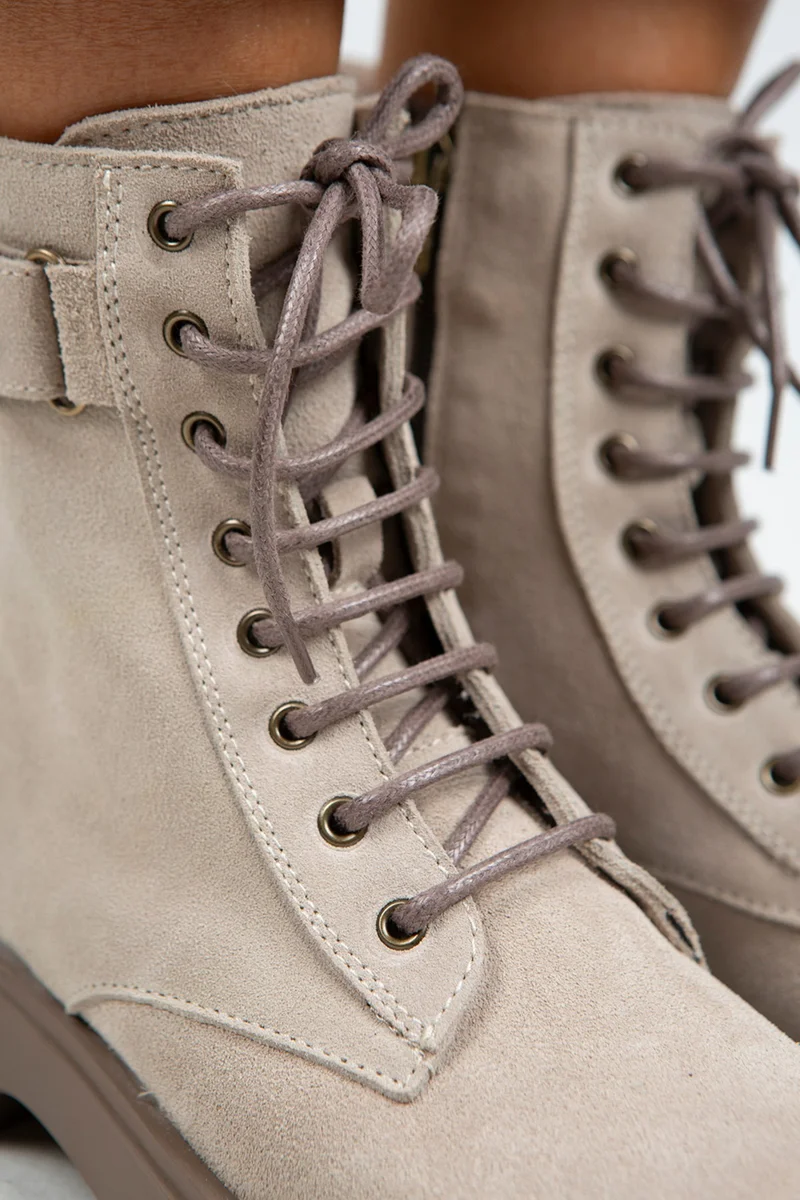 Manijero Manijero Adel Women's Genuine Leather Lace-up, Inner Zipper Beige Suede-Mink Boots