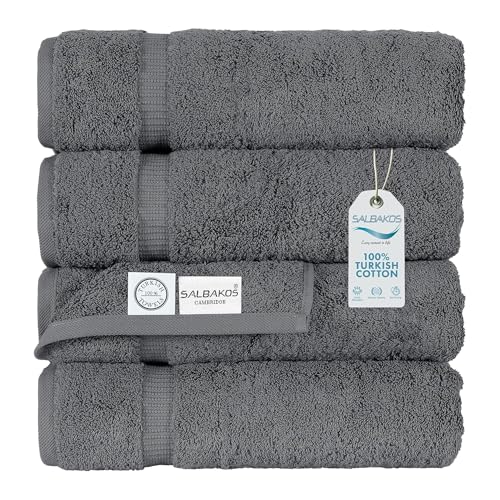 SALBAKOS 100% Turkish Cotton Bath Towel Set of 4 27x54 inch | Heirloom Quality | Hotel & Spa Collection | Ultra Soft, Super Absorbent, Long Lasting Bath Towels | Made in Turkey (Gray, 4 Bath Towels) - Image 1