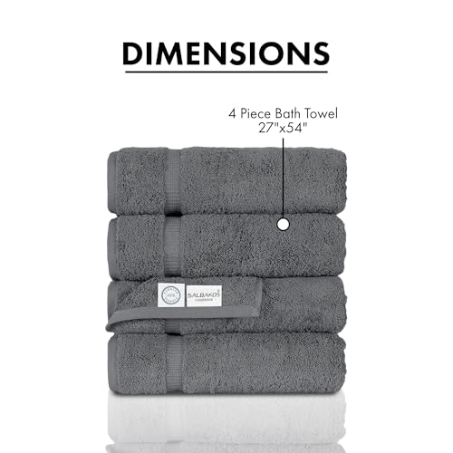SALBAKOS 100% Turkish Cotton Bath Towel Set of 4 27x54 inch | Heirloom Quality | Hotel & Spa Collection | Ultra Soft, Super Absorbent, Long Lasting Bath Towels | Made in Turkey (Gray, 4 Bath Towels) - Image 5