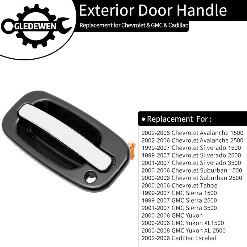 Gledewen Exterior Door Handles, Compatible with 1999-2007 Chevy Silverado Suburban Tahoe Avalanche, GMC Sierra Yukon, Cadillac Escalade, Chrome Lever, Front Left & Right Side | Replaces# 15034985, 15034986 - Image 2