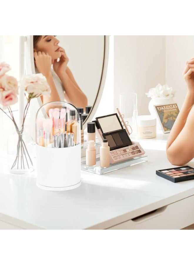 عام صندوق تخزين حامل فرش المكياج مع غطاء شفاف، حامل عرض مستحضرات التجميل يدور 360 درجة خالي من الغبار لأسطح الحمام وطاولات الزينة وأجهزة الكمبيوتر المكتبية - Image 2