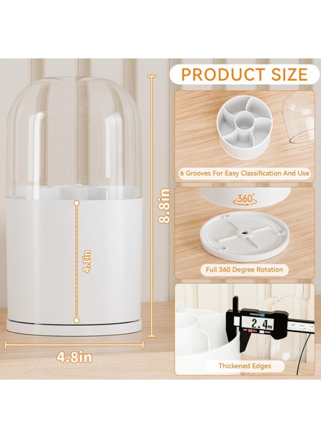 عام صندوق تخزين حامل فرش المكياج مع غطاء شفاف، حامل عرض مستحضرات التجميل يدور 360 درجة خالي من الغبار لأسطح الحمام وطاولات الزينة وأجهزة الكمبيوتر المكتبية - Image 3